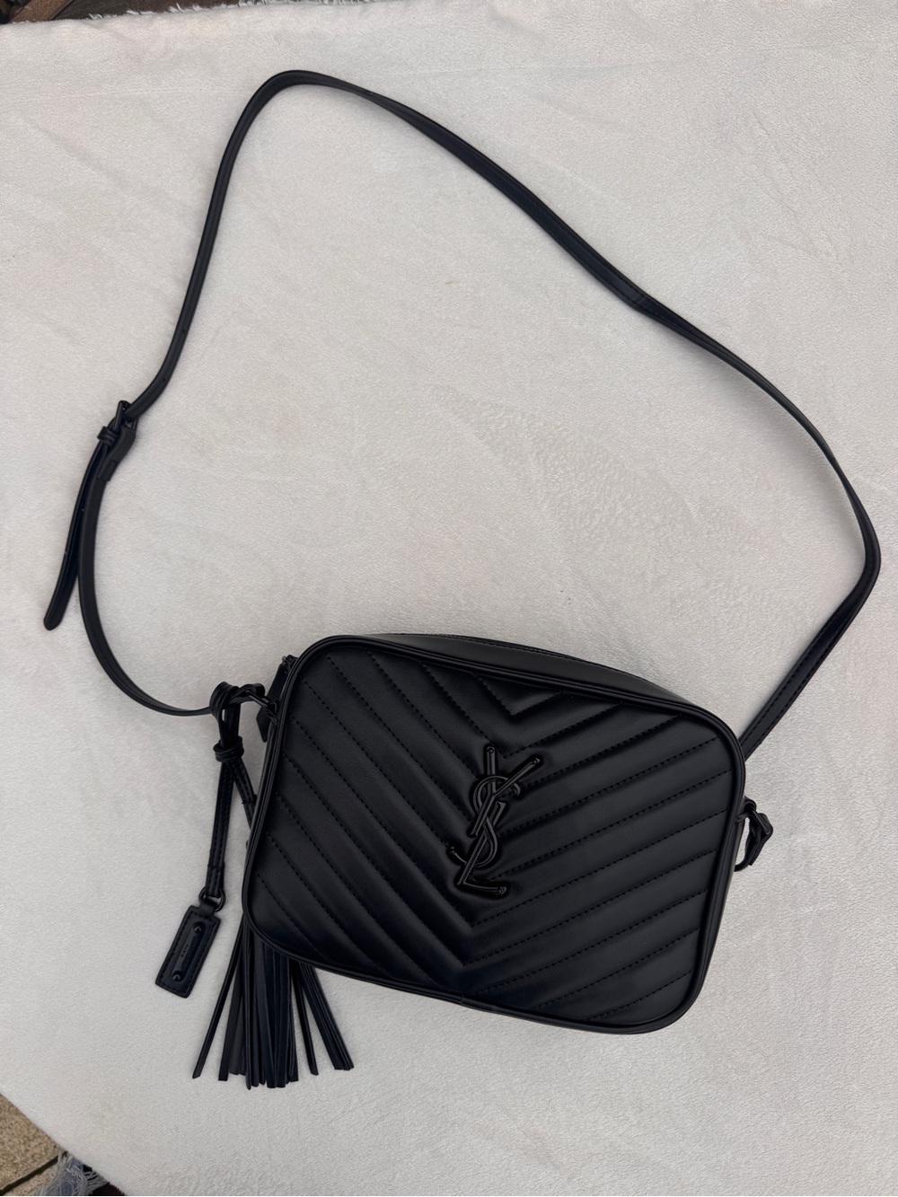 Saint Laurent Black Quilted Leather Crossbody Camera Bag with Tassel